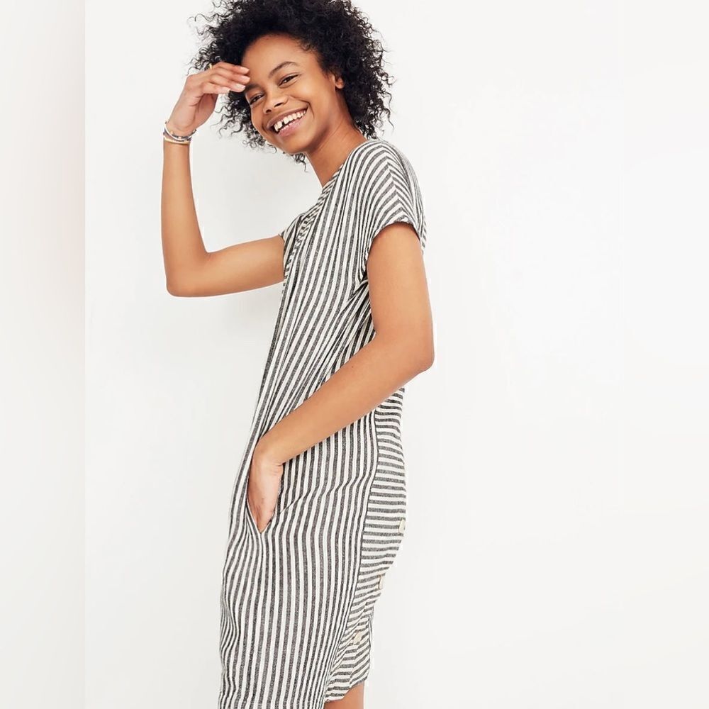 Madewell Stripe-Play Button-Back Tee Dress